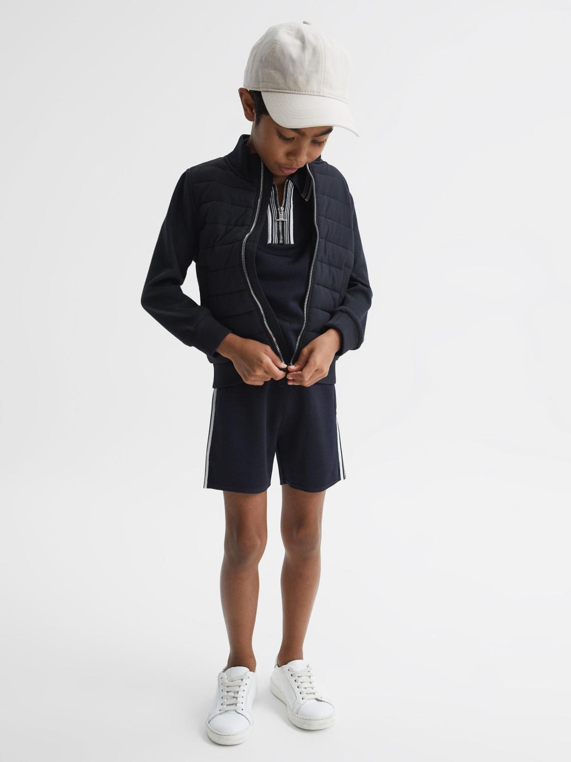 Reiss Knitwear | Regency Half-Zip Striped T-Shirt Navy - Children