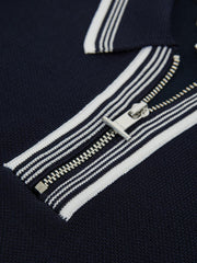 Reiss Knitwear | Regency Half-Zip Striped T-Shirt Navy - Children