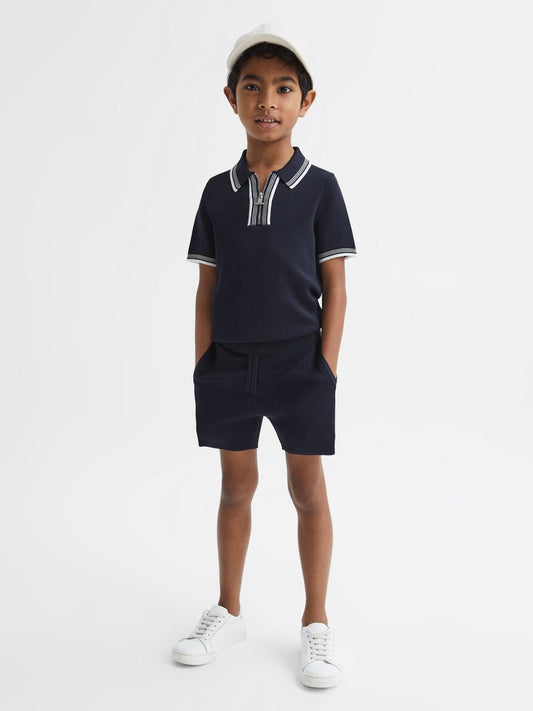 Reiss Knitwear | Regency Half-Zip Striped T-Shirt Navy - Children