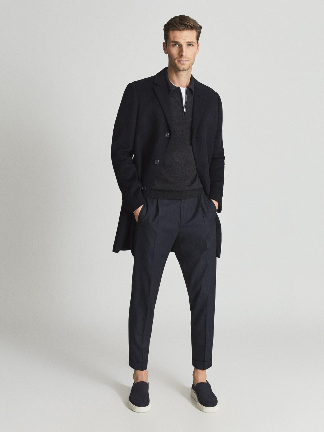 Reiss Knitwear | Robertson Merino Wool Zip Neck Polo Shirt Charcoal Melange - Men