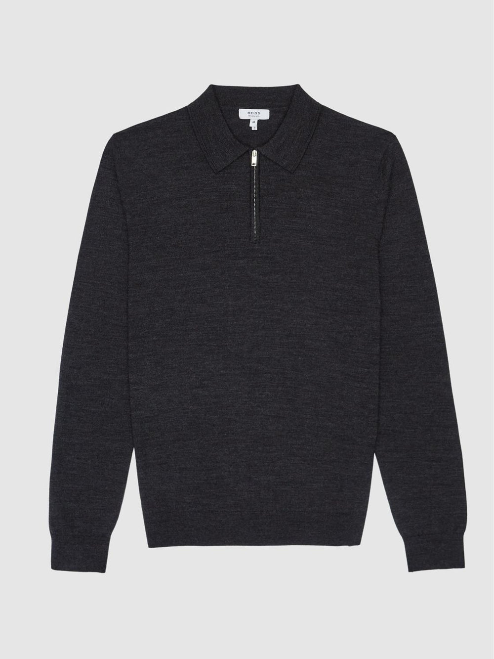 Reiss Knitwear | Robertson Merino Wool Zip Neck Polo Shirt Charcoal Melange - Men