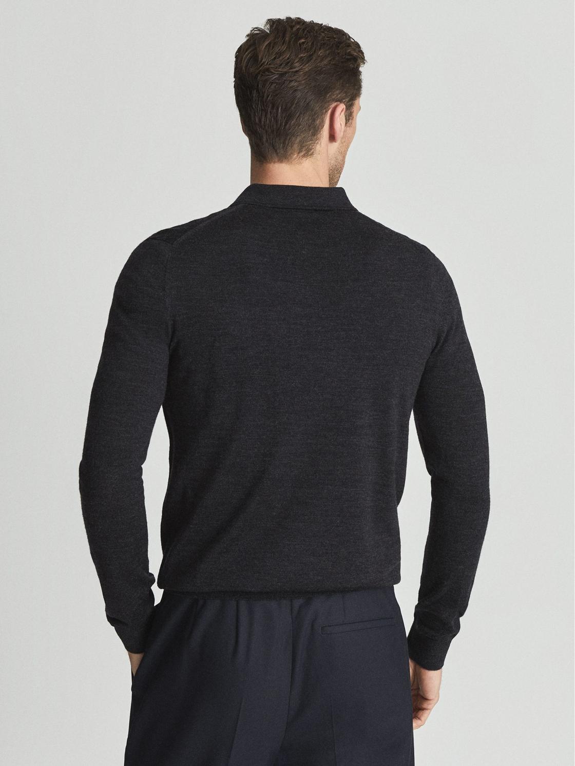 Reiss Knitwear | Robertson Merino Wool Zip Neck Polo Shirt Charcoal Melange - Men