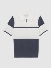 Reiss Knitwear | Rome Slim Fit Half Zip Colourblock Polo Shirt Airforce Blue - Children