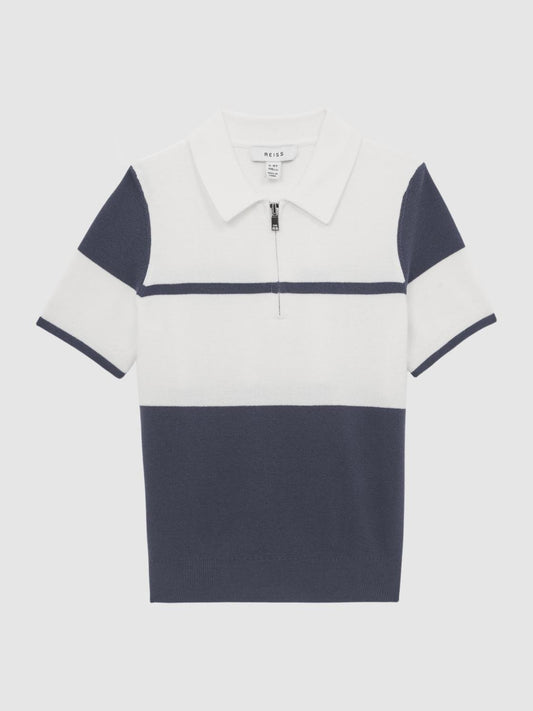 Reiss Knitwear | Rome Slim Fit Half Zip Colourblock Polo Shirt Airforce Blue - Children
