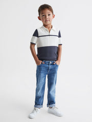 Reiss Knitwear | Rome Slim Fit Half Zip Colourblock Polo Shirt Airforce Blue - Children