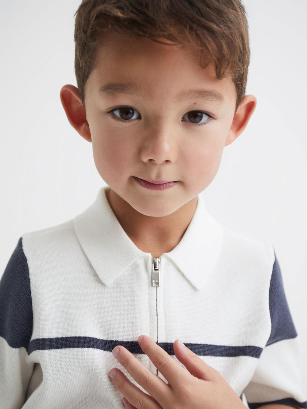 Reiss Knitwear | Rome Slim Fit Half Zip Colourblock Polo Shirt Airforce Blue - Children