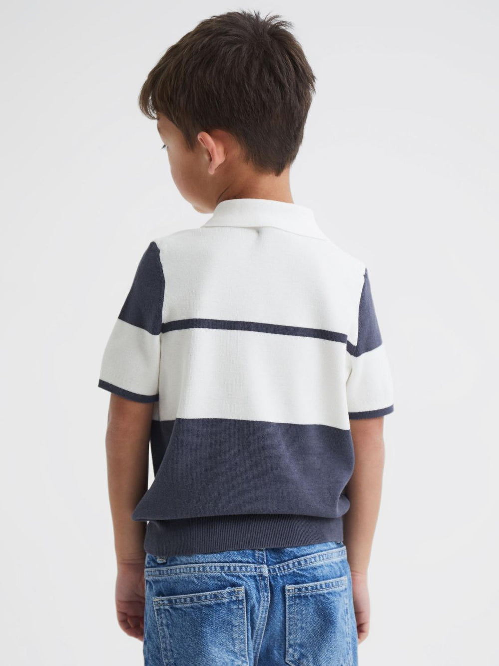 Reiss Knitwear | Rome Slim Fit Half Zip Colourblock Polo Shirt Airforce Blue - Children