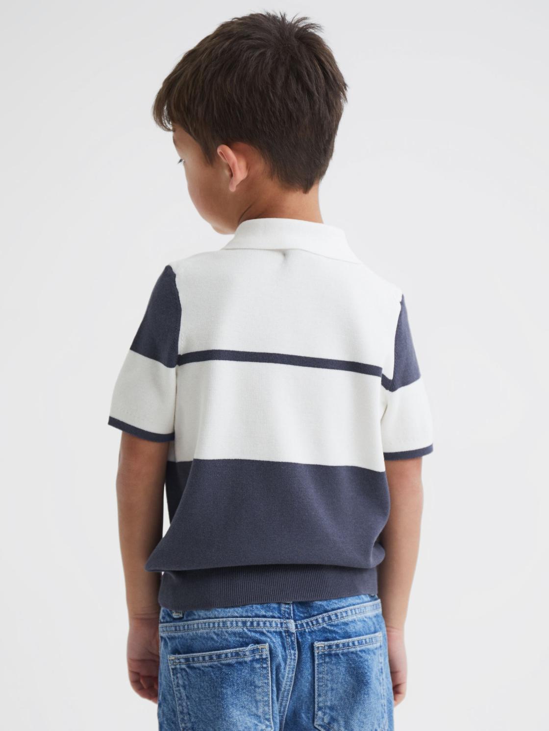 Reiss Knitwear | Rome Slim Fit Half Zip Colourblock Polo Shirt Airforce Blue - Children