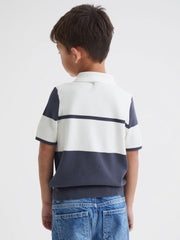 Reiss Knitwear | Rome Slim Fit Half Zip Colourblock Polo Shirt Airforce Blue - Children