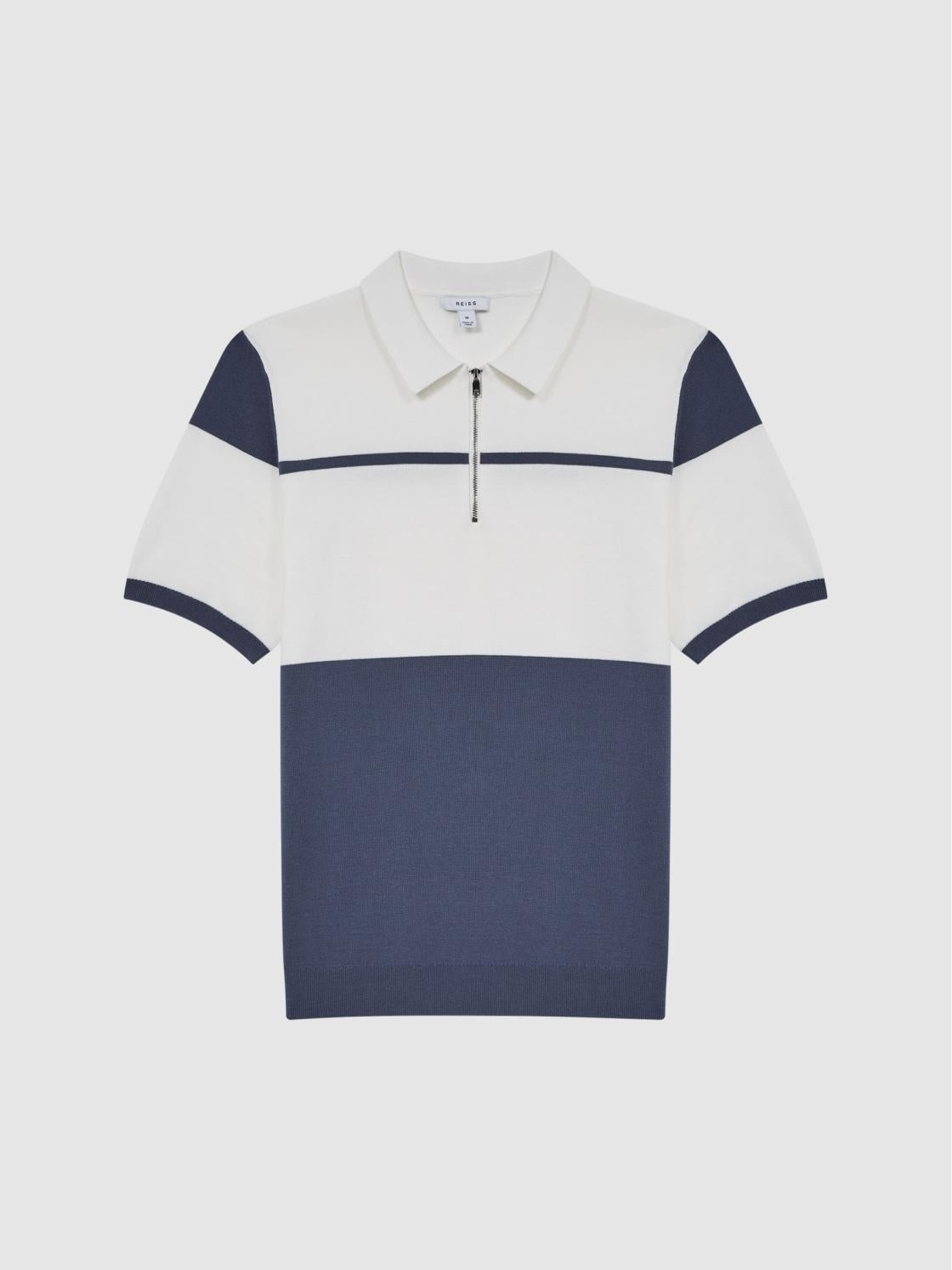 Reiss Knitwear | Rome Slim Fit Half Zip Colourblock Polo Shirt Airforce Blue/white - Men
