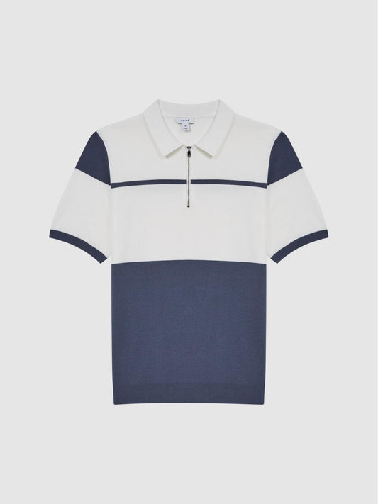 Reiss Knitwear | Rome Slim Fit Half Zip Colourblock Polo Shirt Airforce Blue/white - Men