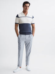Reiss Knitwear | Rome Slim Fit Half Zip Colourblock Polo Shirt Airforce Blue/white - Men