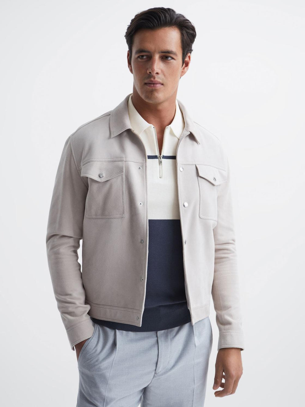 Reiss Knitwear | Rome Slim Fit Half Zip Colourblock Polo Shirt Airforce Blue/white - Men