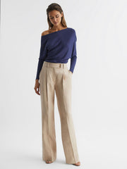 Reiss Knitwear | Sage Off-The-Shoulder Sheer Detail Jumper Navy - Women