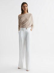 Reiss Knitwear | Sage Off-The-Shoulder Sheer Detail Jumper Neutral - Women