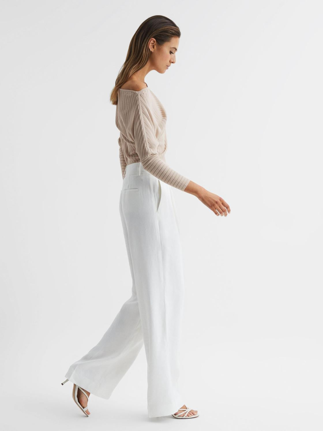 Reiss Knitwear | Sage Off-The-Shoulder Sheer Detail Jumper Neutral - Women