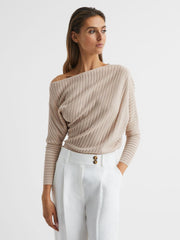 Reiss Knitwear | Sage Off-The-Shoulder Sheer Detail Jumper Neutral - Women