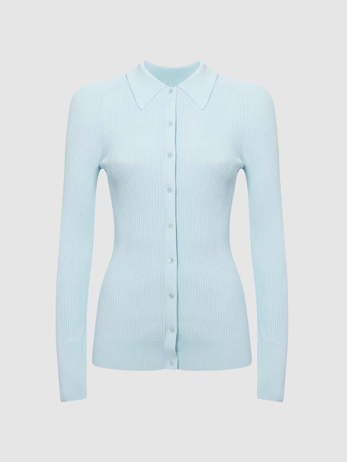 Reiss Knitwear | Sandy Ribbed Button Through Shirt Light Blue - Women
