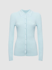 Reiss Knitwear | Sandy Ribbed Button Through Shirt Light Blue - Women