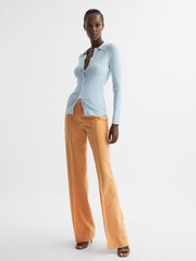 Reiss Knitwear | Sandy Ribbed Button Through Shirt Light Blue - Women