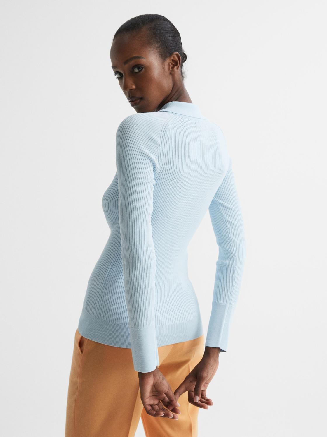 Reiss Knitwear | Sandy Ribbed Button Through Shirt Light Blue - Women