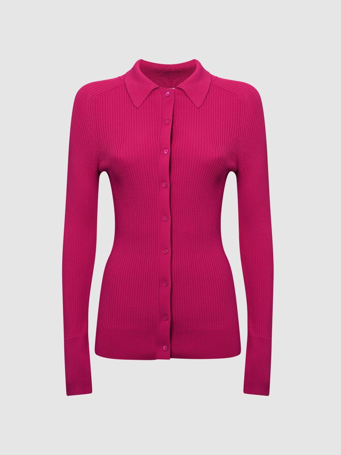Reiss Knitwear | Sandy Ribbed Button Through Shirt Pink - Women