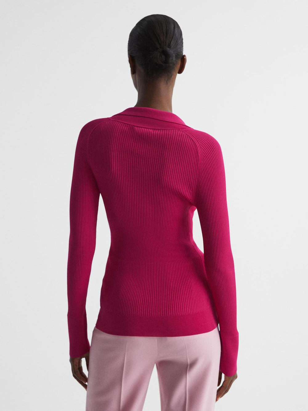 Reiss Knitwear | Sandy Ribbed Button Through Shirt Pink - Women