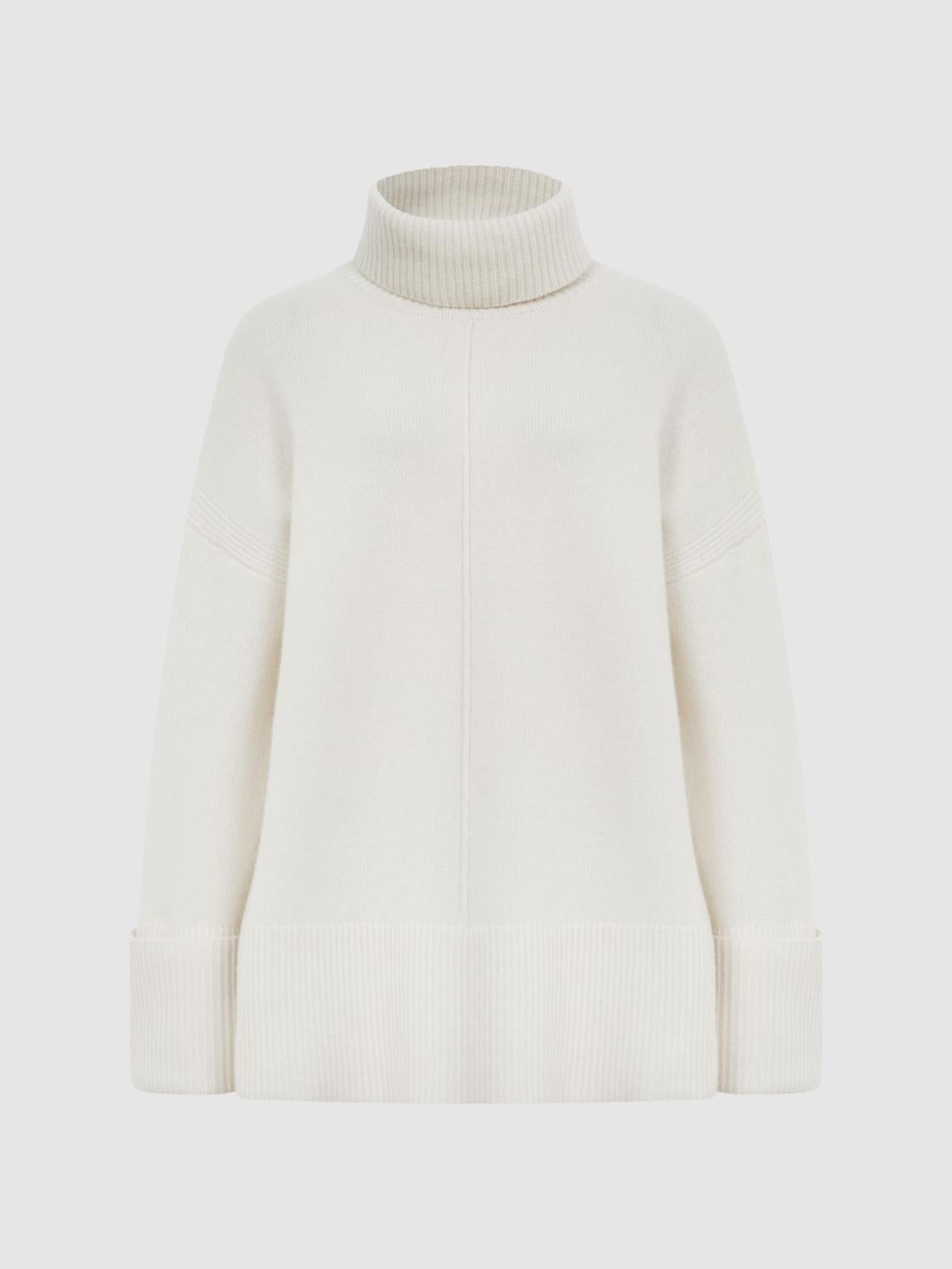 Reiss Knitwear | Sarah Cashmere Blend Roll Neck Jumper Cream - Women