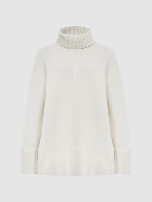 Reiss Knitwear | Sarah Cashmere Blend Roll Neck Jumper Cream - Women