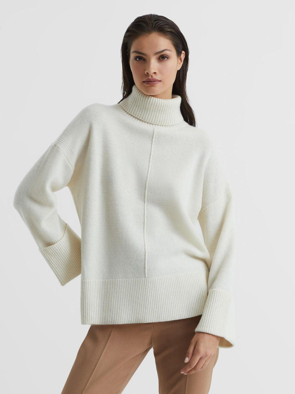 Reiss Knitwear | Sarah Cashmere Blend Roll Neck Jumper Cream - Women