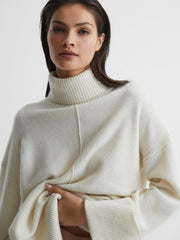 Reiss Knitwear | Sarah Cashmere Blend Roll Neck Jumper Cream - Women
