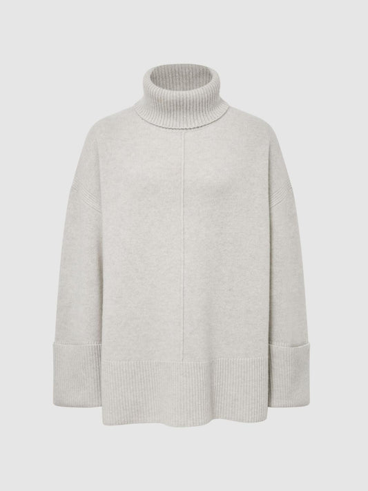 Reiss Knitwear | Sarah Cashmere Blend Roll Neck Jumper Grey Marl - Women