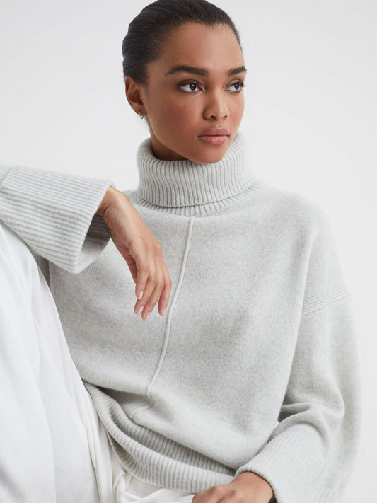 Reiss Knitwear | Sarah Cashmere Blend Roll Neck Jumper Grey Marl - Women