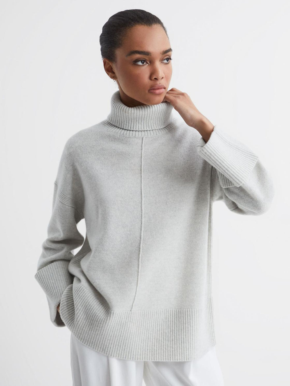 Reiss Knitwear | Sarah Cashmere Blend Roll Neck Jumper Grey Marl - Women