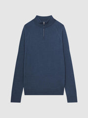 Reiss Knitwear | Sierra Merino Silk Slim Fit Zip Neck Jumper Airforce Blue - Men