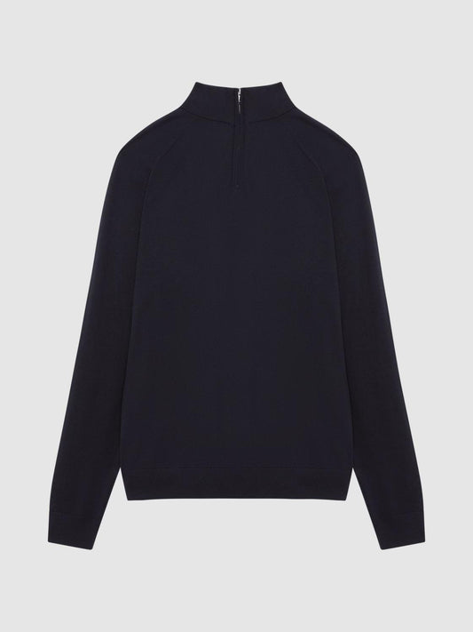 Reiss Knitwear | Sierra Merino Silk Slim Fit Zip Neck Jumper Airforce Blue - Men
