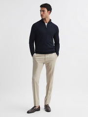 Reiss Knitwear | Sierra Merino Silk Slim Fit Zip Neck Jumper Airforce Blue - Men