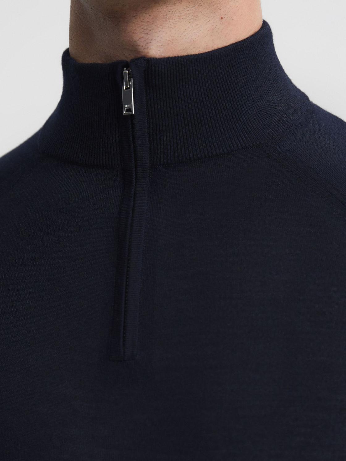 Reiss Knitwear | Sierra Merino Silk Slim Fit Zip Neck Jumper Airforce Blue - Men
