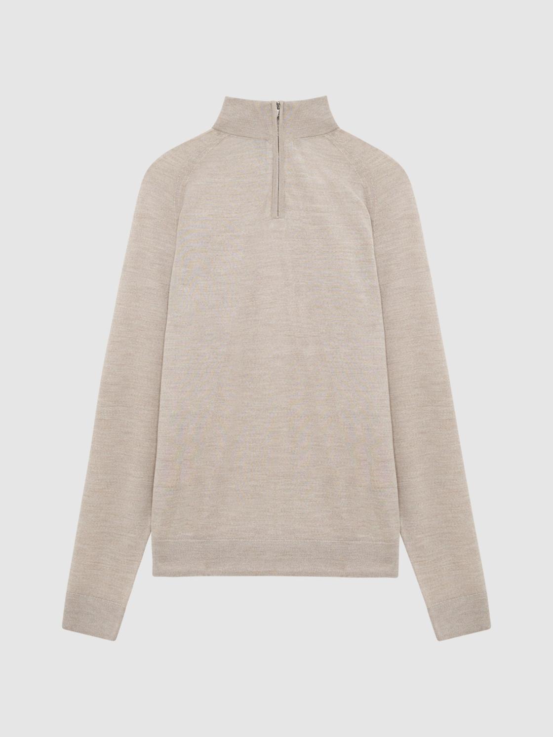 Reiss Knitwear | Sierra Merino Silk Slim Fit Zip Neck Jumper Oatmeal - Men