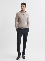 Reiss Knitwear | Sierra Merino Silk Slim Fit Zip Neck Jumper Oatmeal - Men