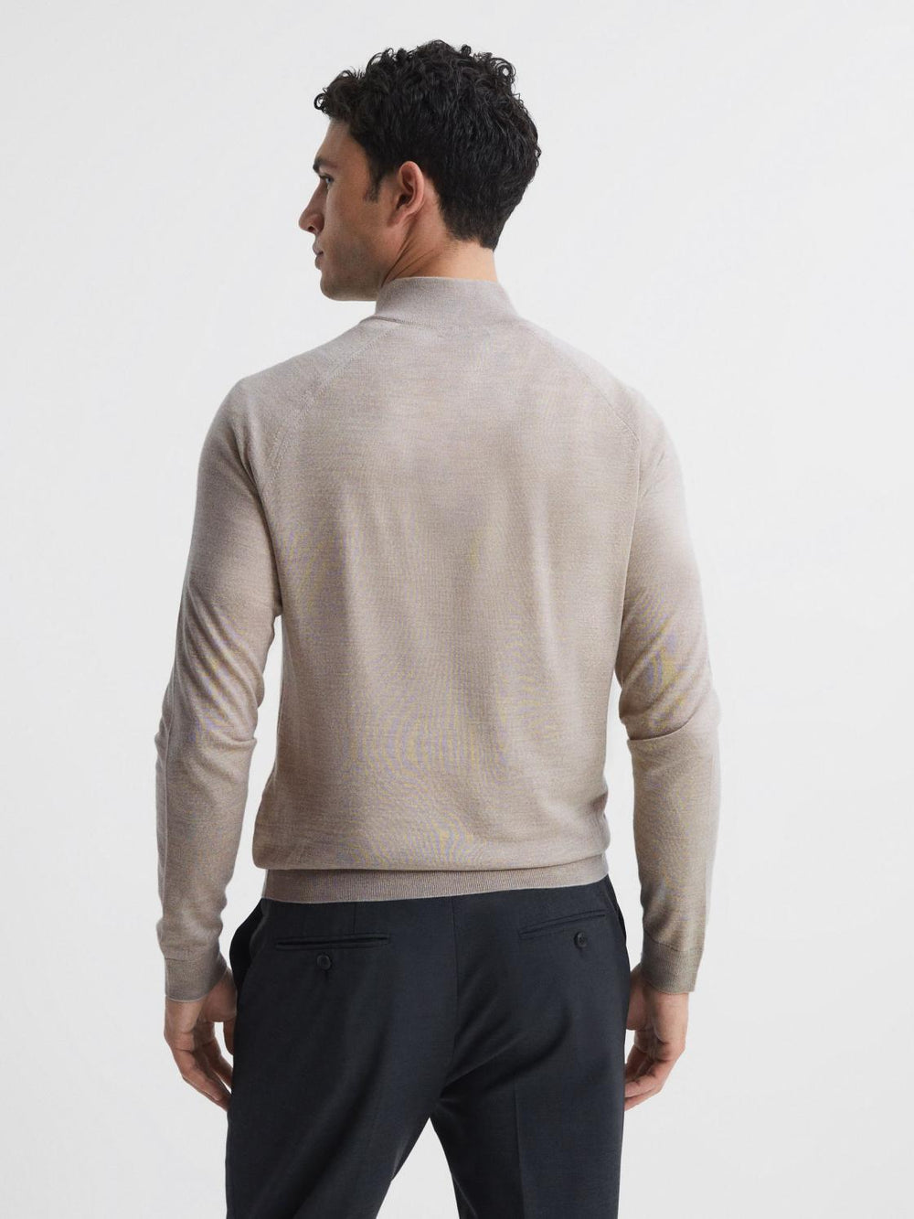 Reiss Knitwear | Sierra Merino Silk Slim Fit Zip Neck Jumper Oatmeal - Men