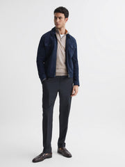 Reiss Knitwear | Sierra Merino Silk Slim Fit Zip Neck Jumper Oatmeal - Men