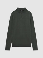 Reiss Knitwear | Sierra Merino Silk Slim Fit Zip Neck Jumper Sage - Men