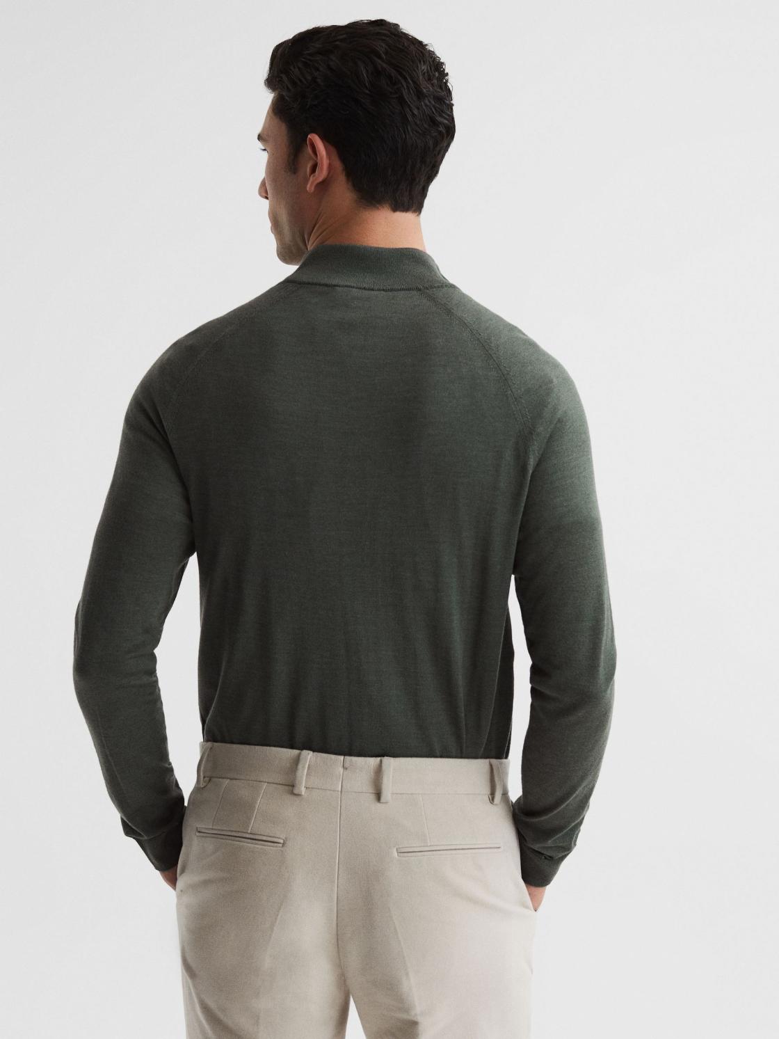 Reiss Knitwear | Sierra Merino Silk Slim Fit Zip Neck Jumper Sage - Men