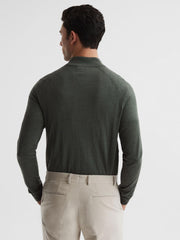 Reiss Knitwear | Sierra Merino Silk Slim Fit Zip Neck Jumper Sage - Men