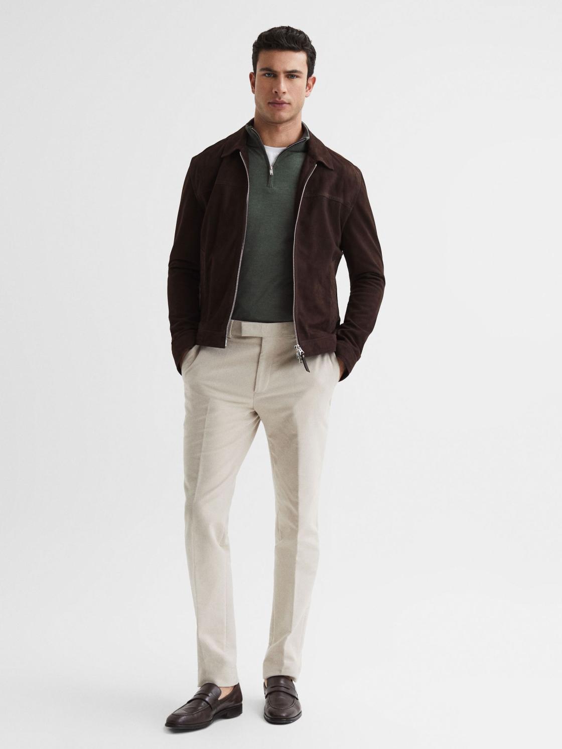 Reiss Knitwear | Sierra Merino Silk Slim Fit Zip Neck Jumper Sage - Men