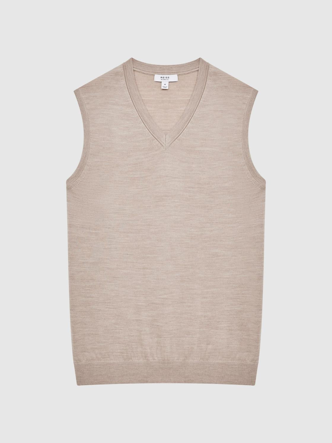 Reiss Knitwear | Styles Sleeveless Merino Vest Wheat Melange - Men