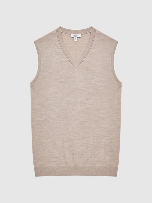 Reiss Knitwear | Styles Sleeveless Merino Vest Wheat Melange - Men