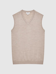 Reiss Knitwear | Styles Sleeveless Merino Vest Wheat Melange - Men