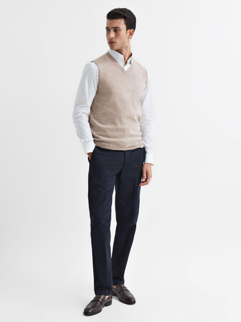 Reiss Knitwear | Styles Sleeveless Merino Vest Wheat Melange - Men